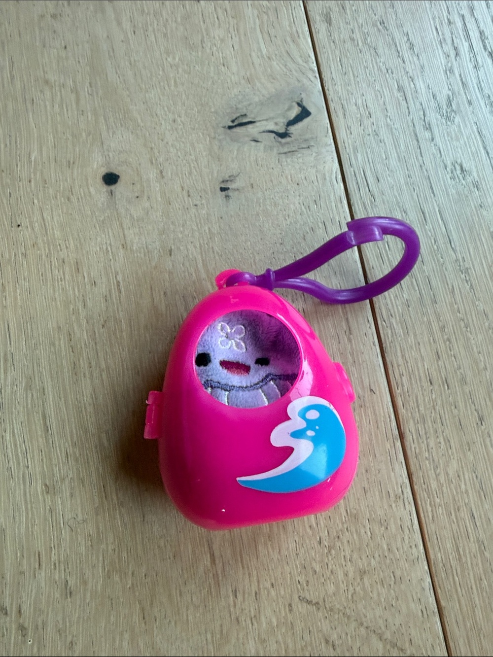 Fiesta Pink Plush Peek-A-Boo Keychain Pouch with Purple Clip